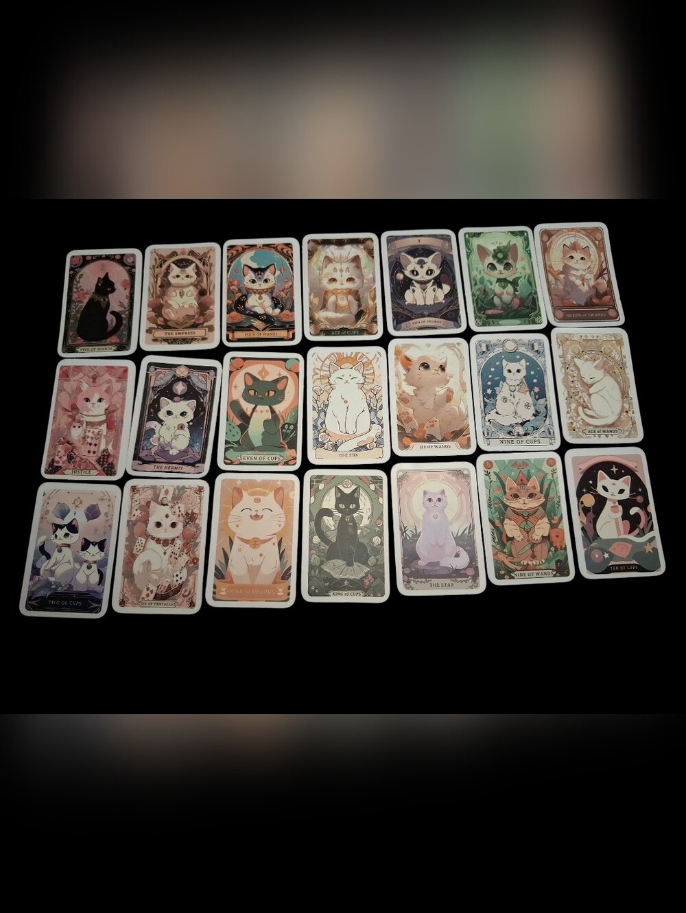 Cat Tarot Card Deck - Assorted Pastel Cat Illustration Cards Sticker Pack